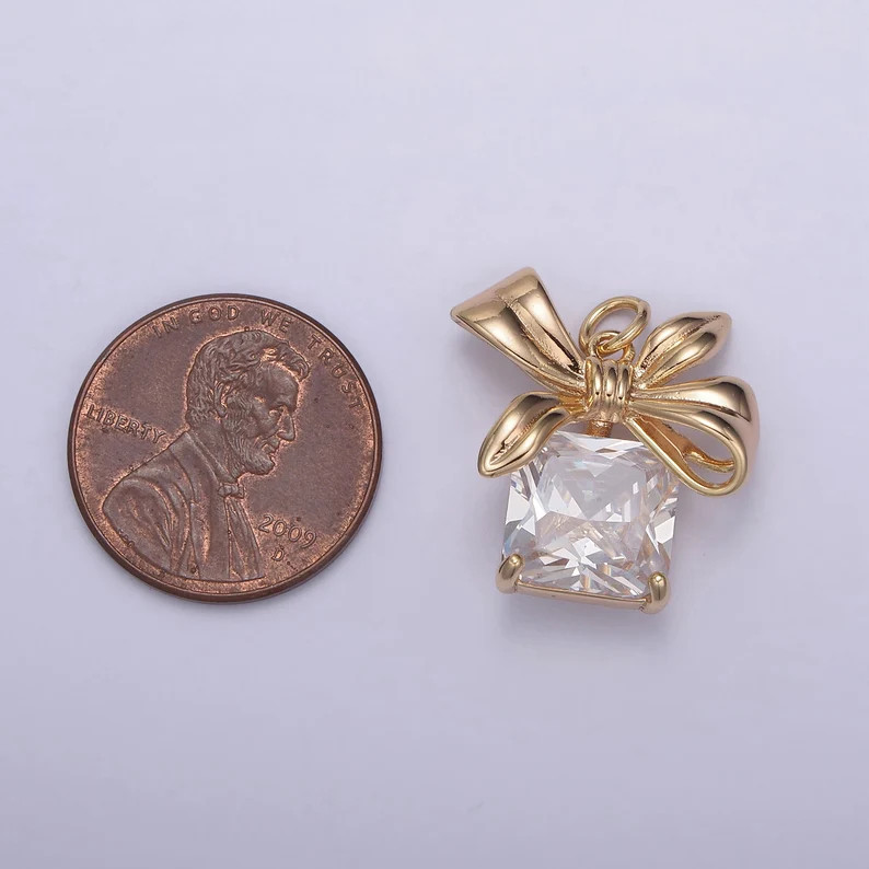 Dainty Present Gift Charm Inspired With Square Cubic Stone Clear CZ Pendant N-853 - Etsy | Etsy (US)