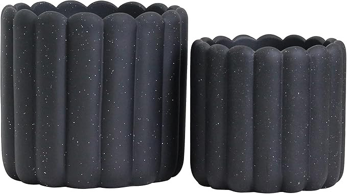 Olly & Rose iOS Vertical Striped Ribbed Plant Pot - Charcoal Speckled Ceramic Planters - 6.6 + 5 ... | Amazon (US)