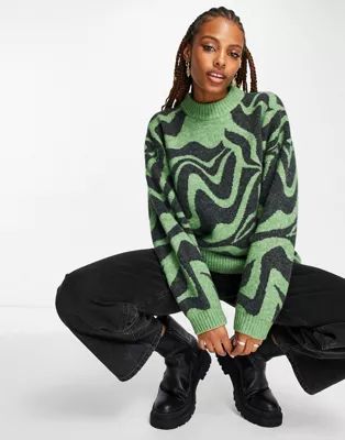 Monki oversized jacquard jumper in green swirl | ASOS (Global)