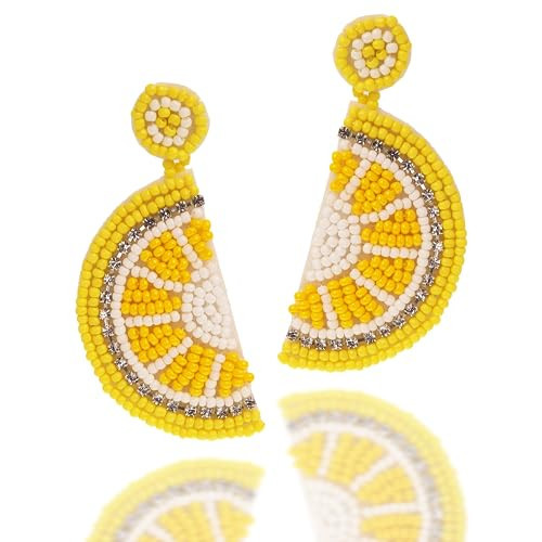 JeanBeau Boho Beaded Tassel Yellow Lemon Dangle Drop Tropical Earrings for Women Trendy Fun Large Bohemian Seed Beads Orange Earings Dangling Summer Fruit Beach Accessories Jewelry Gift | Amazon (US)
