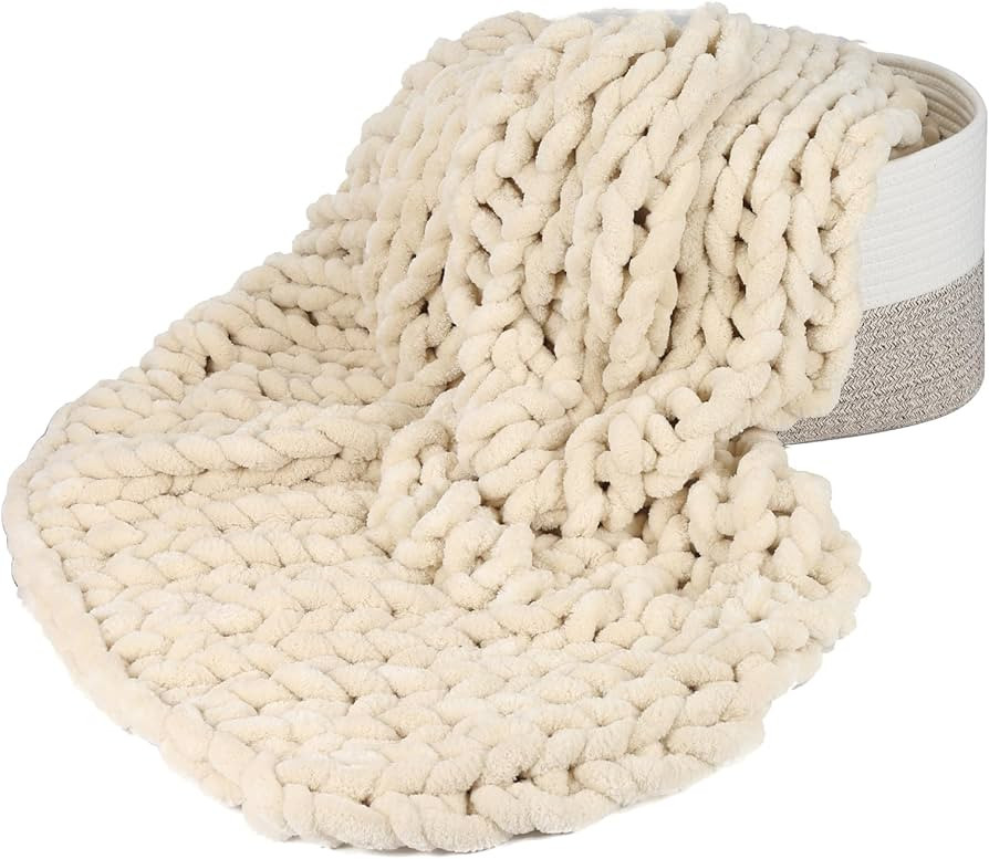 Spetime Chenille Chunky Knit Throw Blanket, Big Chenille Yarn Braided Crochet Throw Blanket: Hand... | Amazon (US)