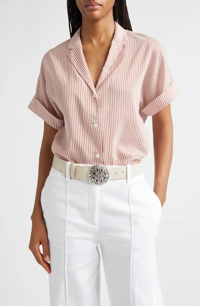 Stripe Cotton & Silk Camp Shirt | Nordstrom