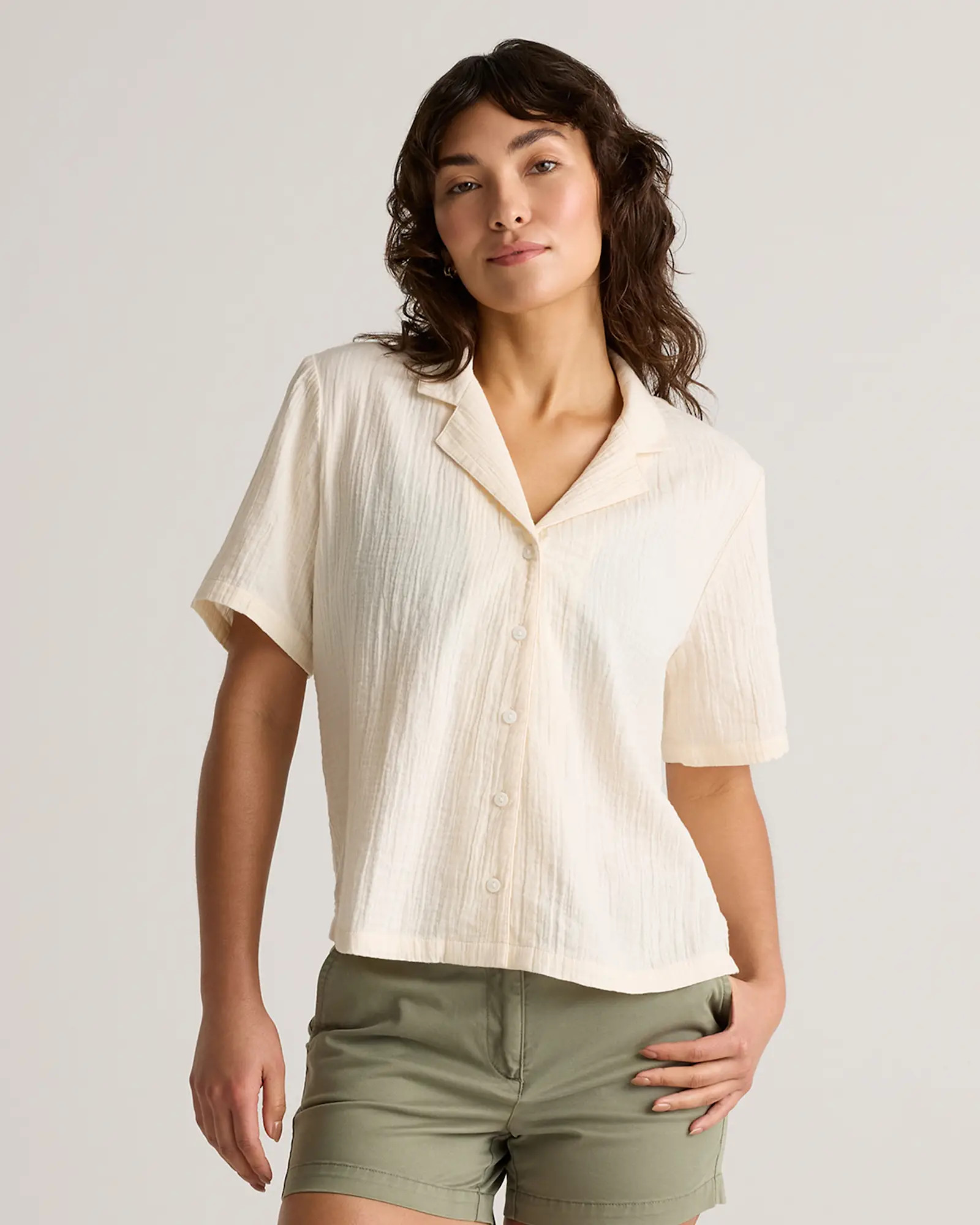 100% Organic Cotton Gauze Short Sleeve Shirt in Vintage Cream | Quince