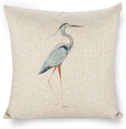 Amazon.com: Icotoibabie Linen Throw Pillow Covers Blue Egret on Coastal 18x18 Decorative Pillows ... | Amazon (US)