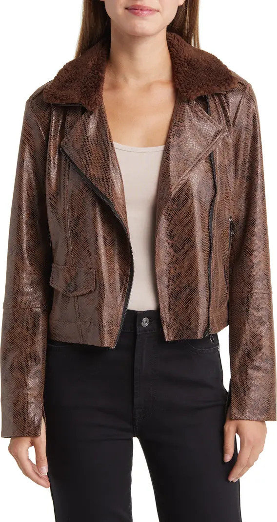 Lyssé Liana Faux Shearling Collar Faux Snakeskin Moto Jacket | Nordstromrack | Nordstrom Rack