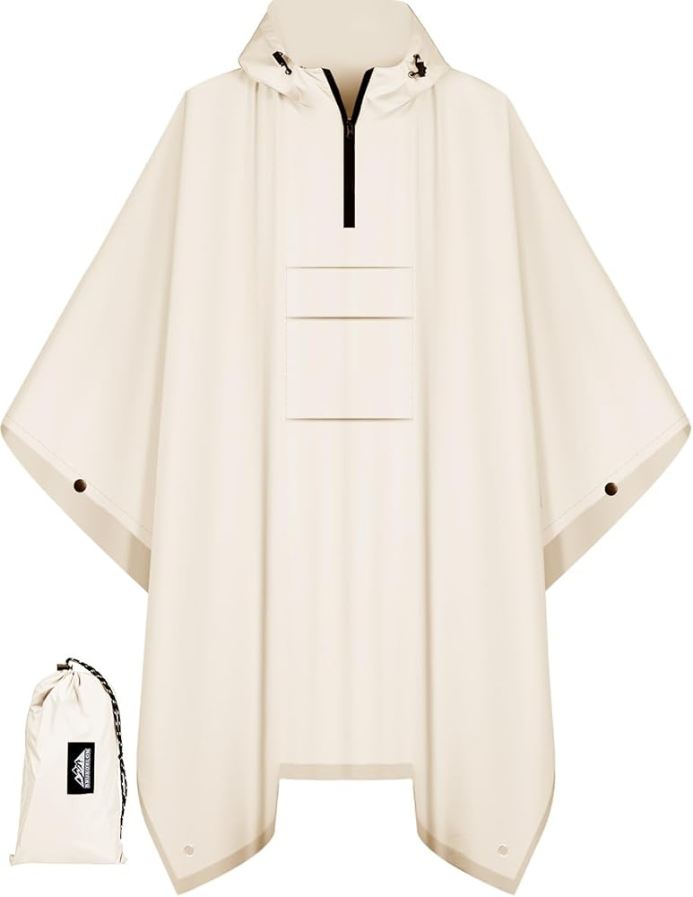 Bruvoalon 3-in-1 Rain Poncho with 1/4 Zip & Chest Pocket, Waterproof, Sunshade, Ground Mat for Ad... | Amazon (US)