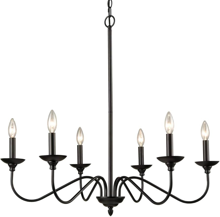JEENKAE Modern Farmhouse Black Dining Room Chandeliers Wrought Iron Candle Chandelier, 6-Light | Amazon (US)