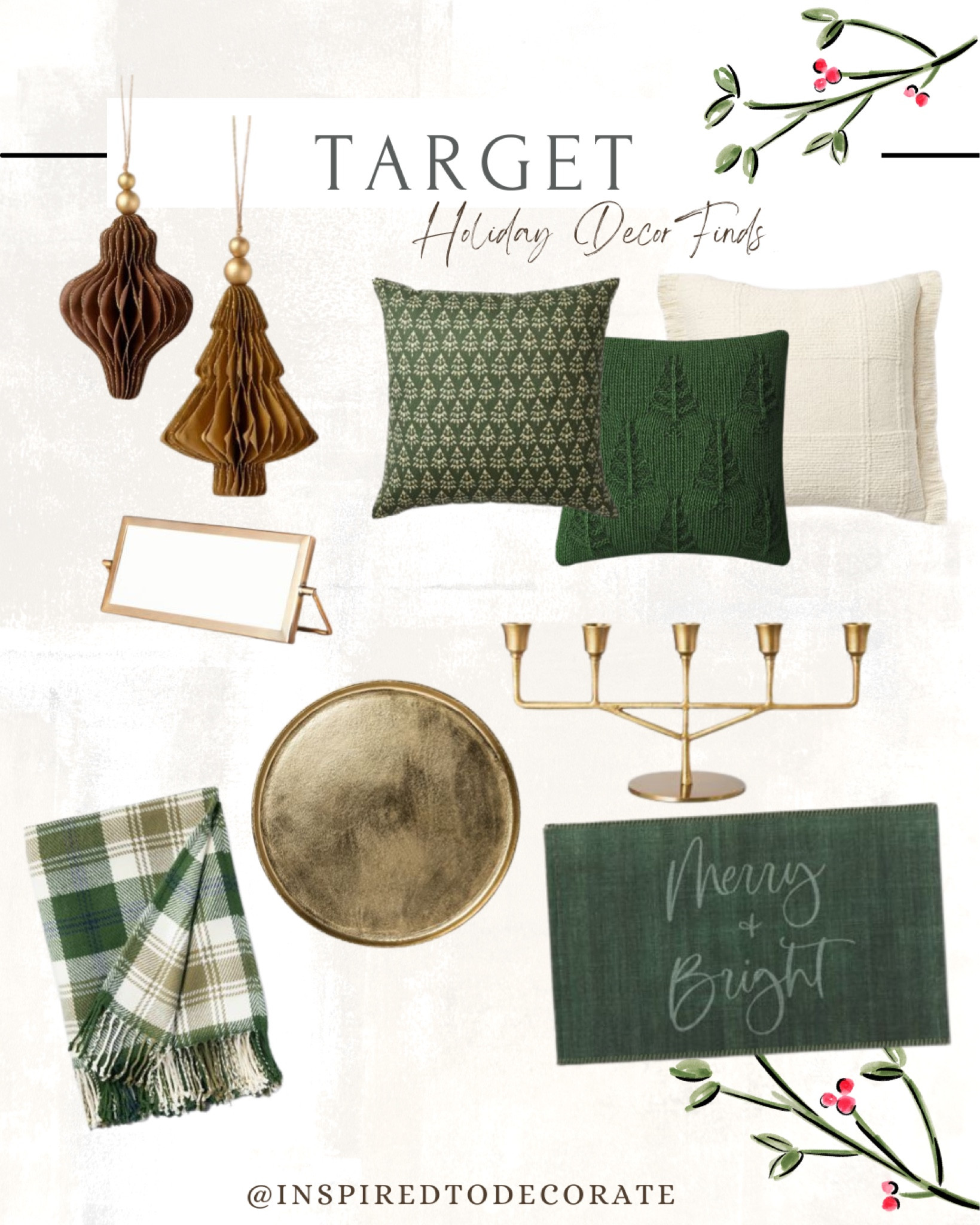I went with dark green and gold this year! These are some beautiful decor finds in that color scheme that I bought and love! 🎄✨ 

Ornaments, gold tray, plaid throw blanket, kitchen mat, candle holder, throw pillows  

#LTKhome #LTKSeasonal #LTKHoliday