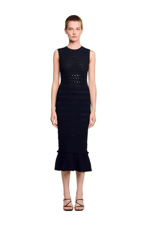 SANDRO Knit midi dress with studs in Black at Nordstrom, Size 42 Eu | Nordstrom