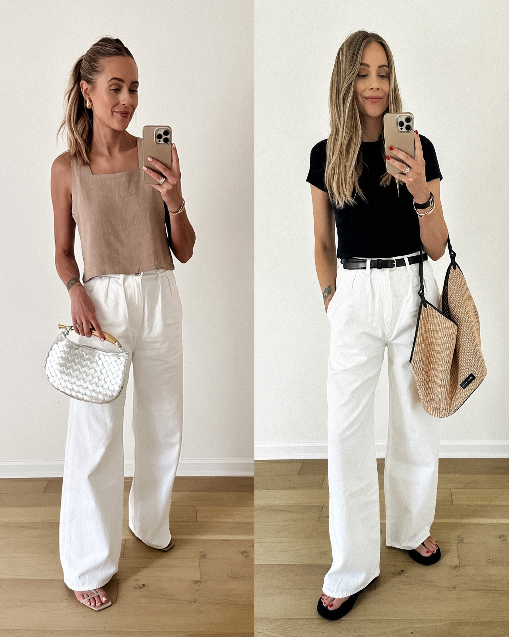 Favorite pair of white trousers jeans (SLIGHTLY big. Wearing a 26 but I wouldn’t want to size down). Tank is from Amazon set (size small). Black tee is a favorite (size small) #fashionjackson #shopbop #summeroutfits #sandals 

#LTKunder100 #LTKstyletip #LTKshoecrush