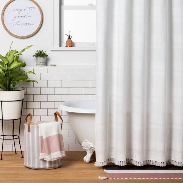 Textured Stripe Shower Curtain White - Hearth & Hand™ with Magnolia | Target