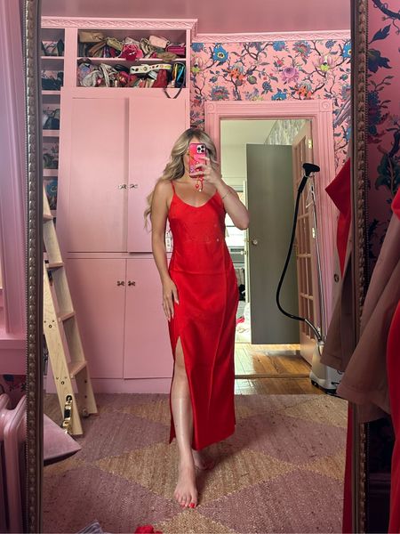 Walmart Fashion Try-on | Scoop Satin Midi Slip Dress with Side Slit in Fiery Red | Wearing size XS

#LTKstyletip #LTKfindsunder50 #LTKSeasonal