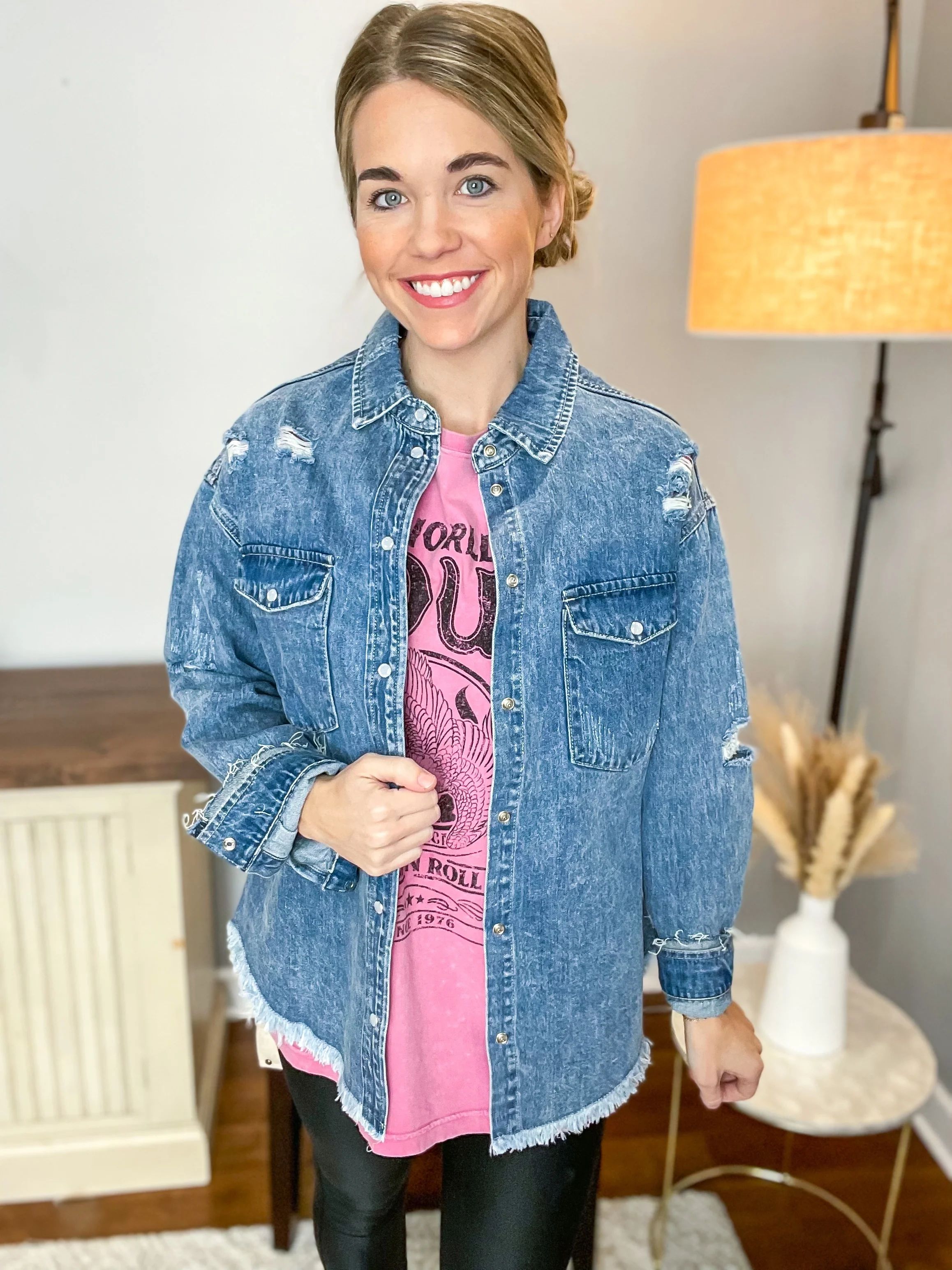 Good Intentions Distressed Denim Jacket | Wave Avenue Boutique