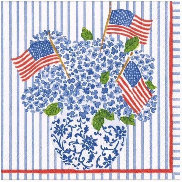 Caspari American Flags and Hydrangeas Paper Cocktail Napkins, 20 Per Package | Amazon (US)