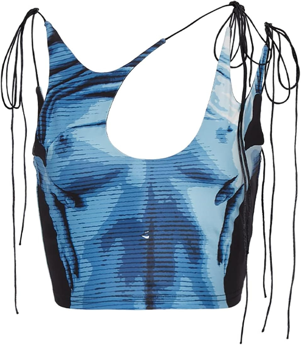 Y2K Tops Rave Outfits Sexy Tops for Women Party Club Night Halter Sleeveless 3D Body Print Summer... | Amazon (US)