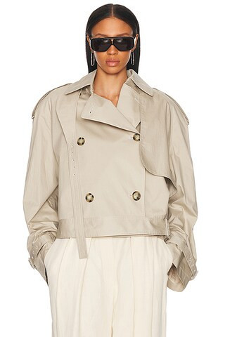 Stella McCartney Light Cotton Short Trench Coat in Pebble - Beige. Size 40 (also in 36). | FWRD 