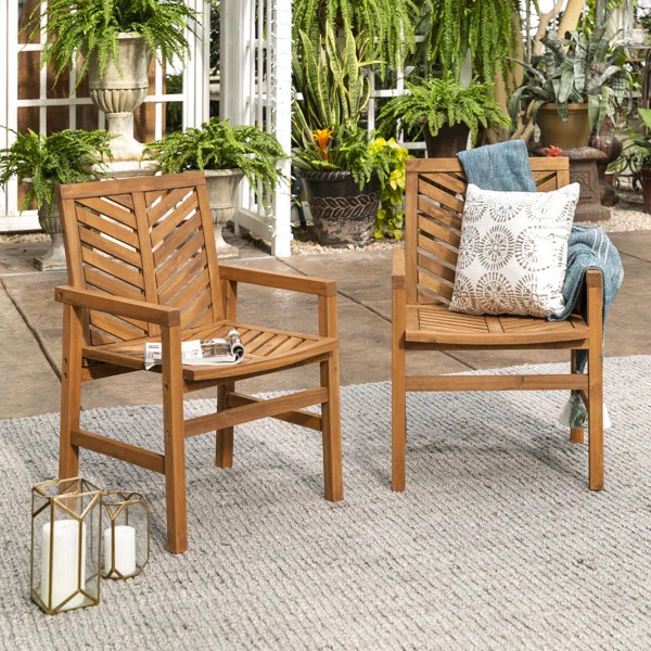 Harbison Acacia Outdoor Dining Armchair (Set of 2) | Wayfair North America
