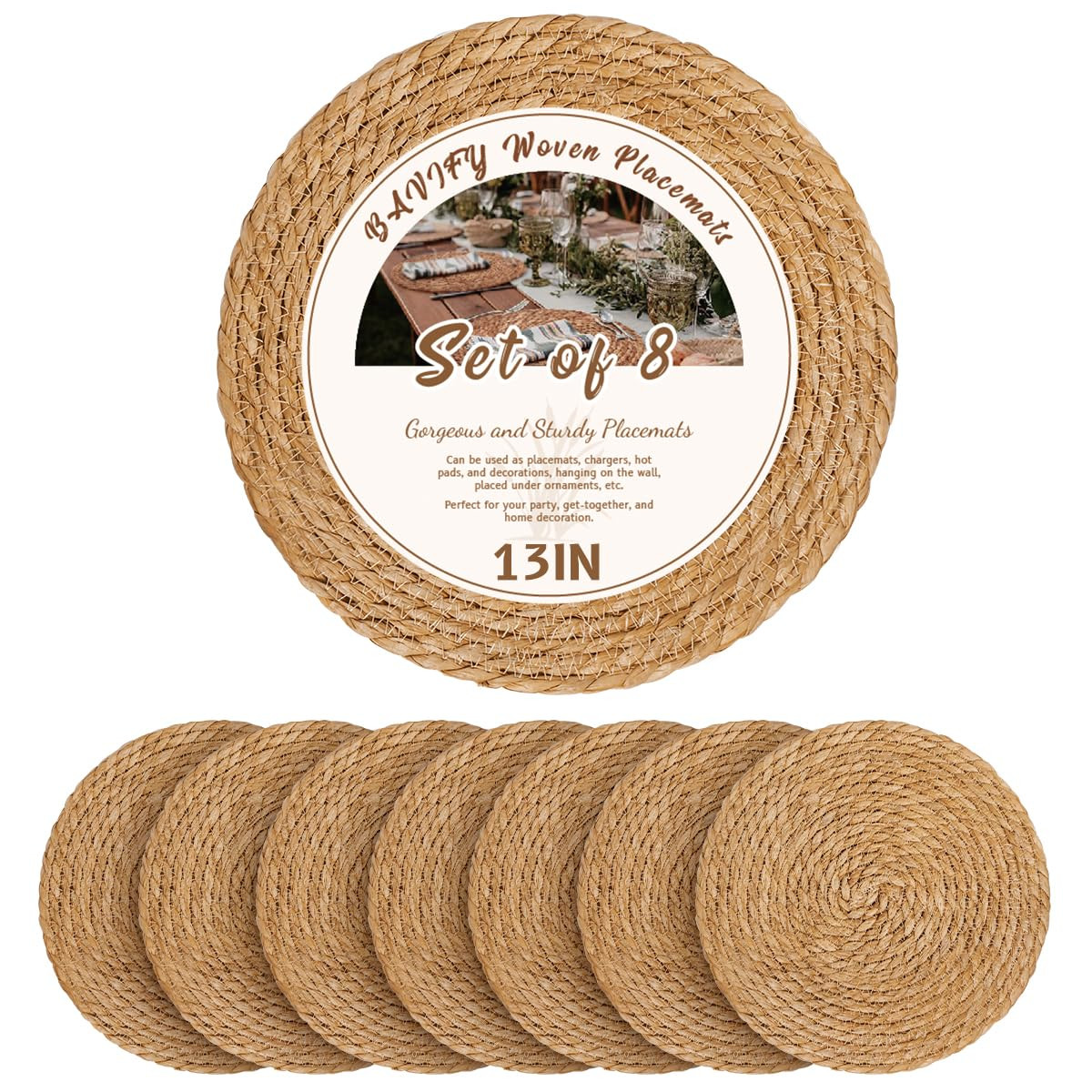 13 in Round Woven Boho Placemats Set of 8, Wicker Rattan Place Mats Chargers for Dinner Plates, F... | Amazon (US)