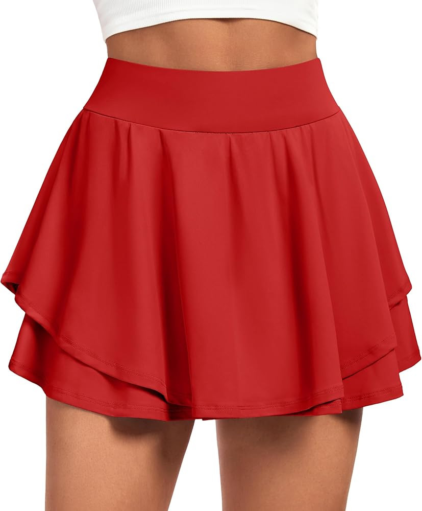 IUGA Tennis Skirt Pleated Skorts for Woman Double Ruffle Golf Skirts for Women Skort with Pockets... | Amazon (US)