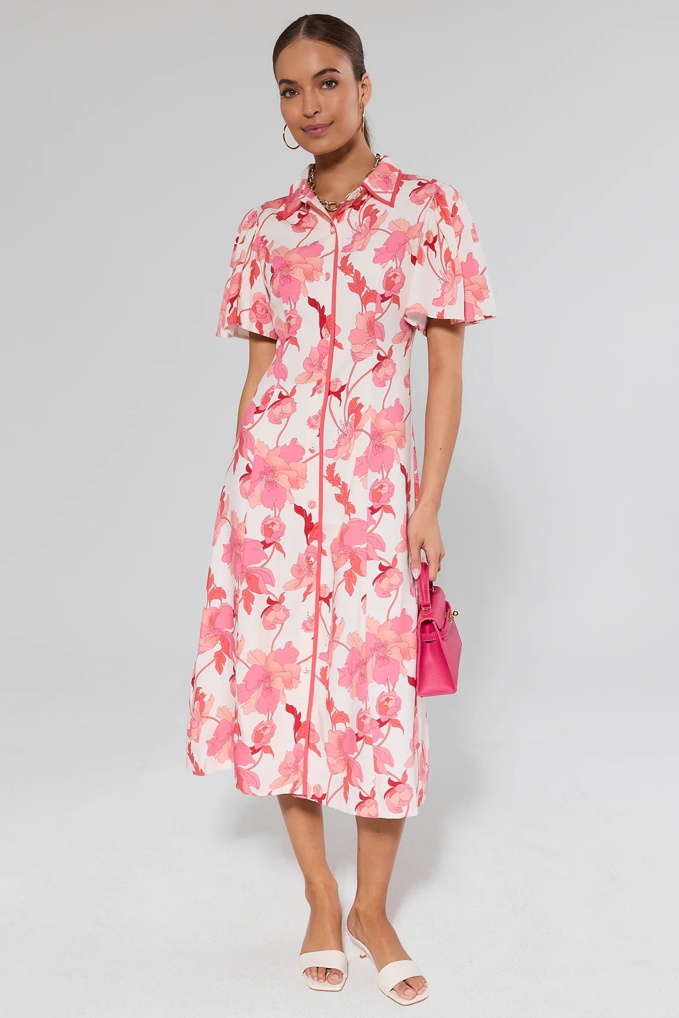 White Floral Button Up Midi Dress | Avara