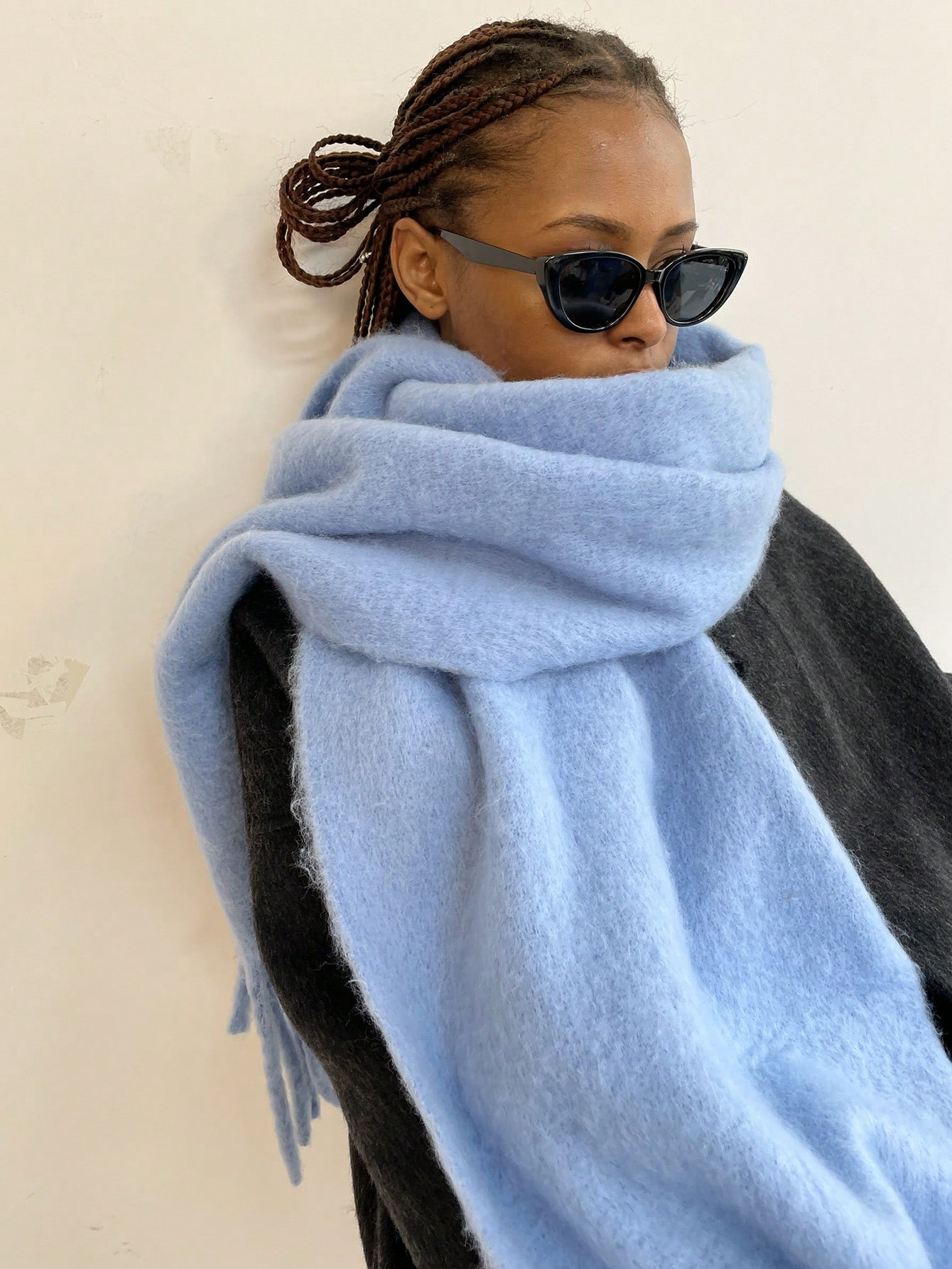 1pc Women's Fuzzy Long Scarf With Tassel For Winter Solid Sky Blue Color Big&Thick WrapOversize W... | SHEIN