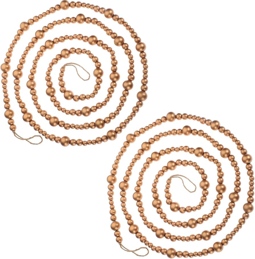 Wooden Beaded Garland Rustic Farmhouse Bead Wall Hanging Decor Country Natural Holiday Tree Garla... | Amazon (US)