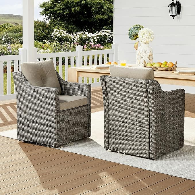 CHITA Wicker Patio Dining Chairs with Casters Set of 2, Outdoor Rattan Chairs with Thickened Cush... | Amazon (US)