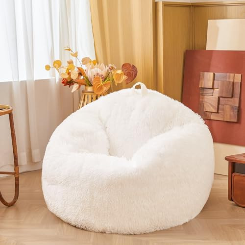FOPPA Faux Fur Fuzzy Fluffy Beige Bean Bag Chair Covers – Soft Plush Furry Beige Bean Bag Chair Cover for Kids Girl, Stuffed Animals Bean Bag Storage, No Filler, 38"x38"x40" | Amazon (US)