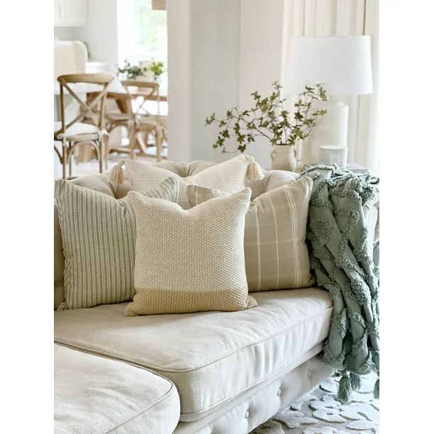 My Texas House Cassia 18" x 18" Farmhouse Ivory Sweater Knit Cotton Square Decorative Pillow Cove... | Walmart (US)