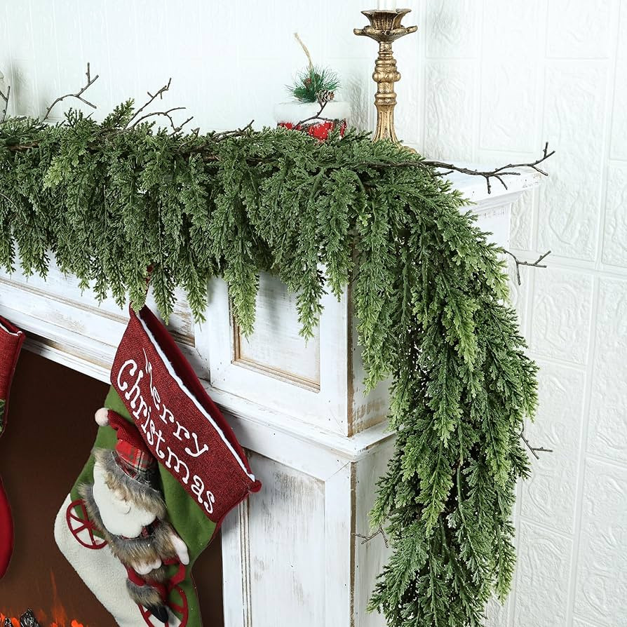 Realistic Christmas Garland for Mantle Real Touch Thick/Lush Artificial Cedar Garlands Christmas ... | Amazon (US)