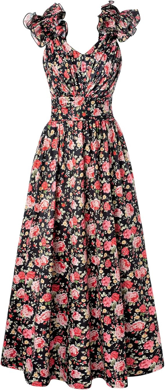 GRACE KARIN 2025 Women's Summer Floral Print Dress Sleeveless Casual Flowy Sundress A Line Ruffle... | Amazon (US)