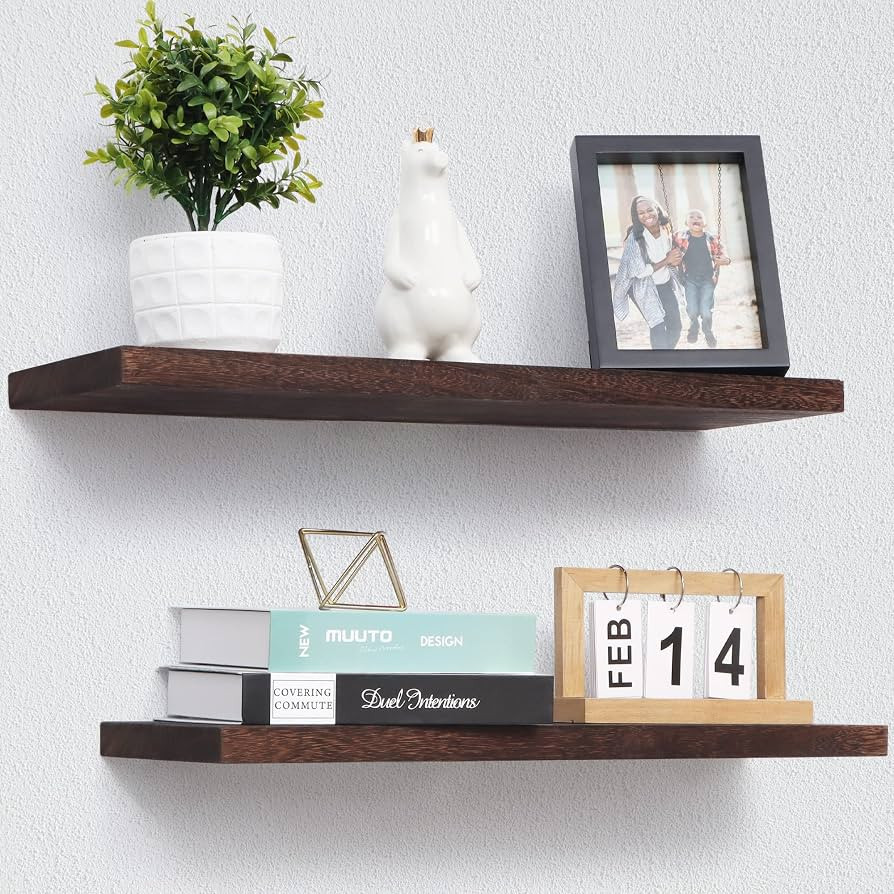 Amazon.com: Marsmiles Floating Shelves, 24 Inch Wall Shelf Set of 2, Rustic Wood Shelves for Wall... | Amazon (US)