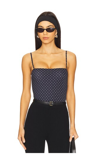 Classic Print Straight Cami Bodysuit in Black & White Polka Dot | Revolve Clothing (Global)