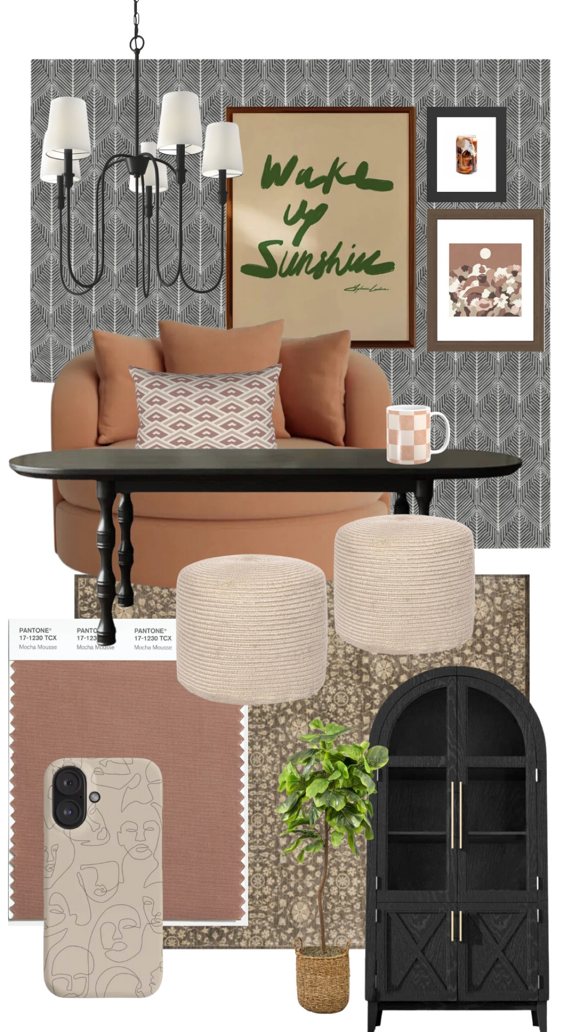 Pantone just launched their 2025 a color of the year and our wallpaper collection (Rossi Pine Black shown here) is so perfect on this color story! Paired with some transitional pieces, jumping off from the Mocha 
Mousse color and the art, this office feels fresh and functional.   

#LTKHome #LTKStyleTip #LTKGiftGuide