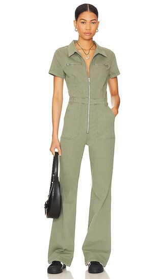 PISTOLA Martina Short Sleeve Flare Jumpsuit in Olive. - size M (also in S, XS) | Revolve Clothing (Global)