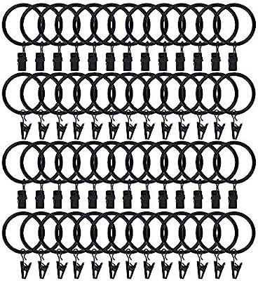 Lansian 100pcs Rustproof Drapery Matte Stainless Steel Metal Curtain Rings with Clips 1.5 inch Dr... | Amazon (US)