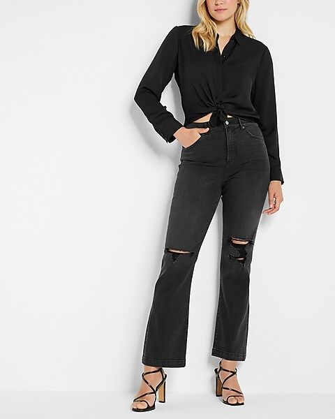 High Waisted Black Ripped 90s Bootcut Jeans | Express
