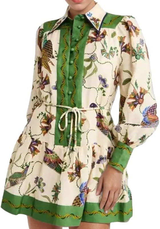 Womens Summer Shirt Dress Lapel Short Sleeve Print Button Dress Casual Loose Flowy Sundress Going... | Amazon (US)