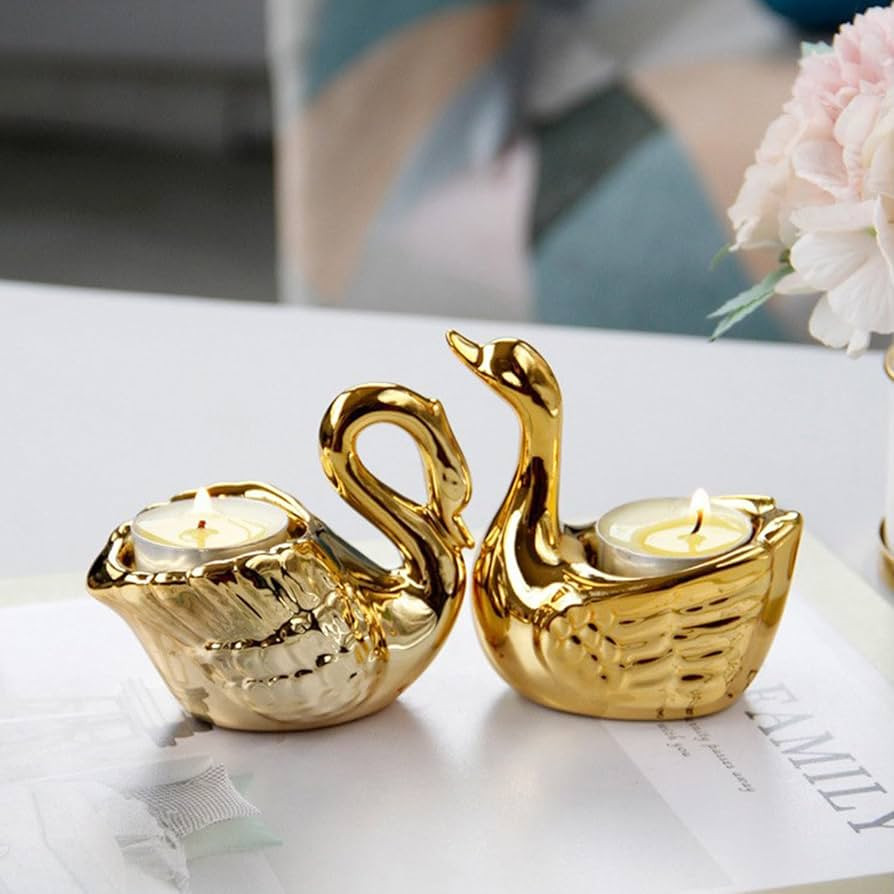 2Pcs Ceramic Swan Candle Holder, Tea Light Candle Holder, Gold Candle Holder for Home Decor | Amazon (US)
