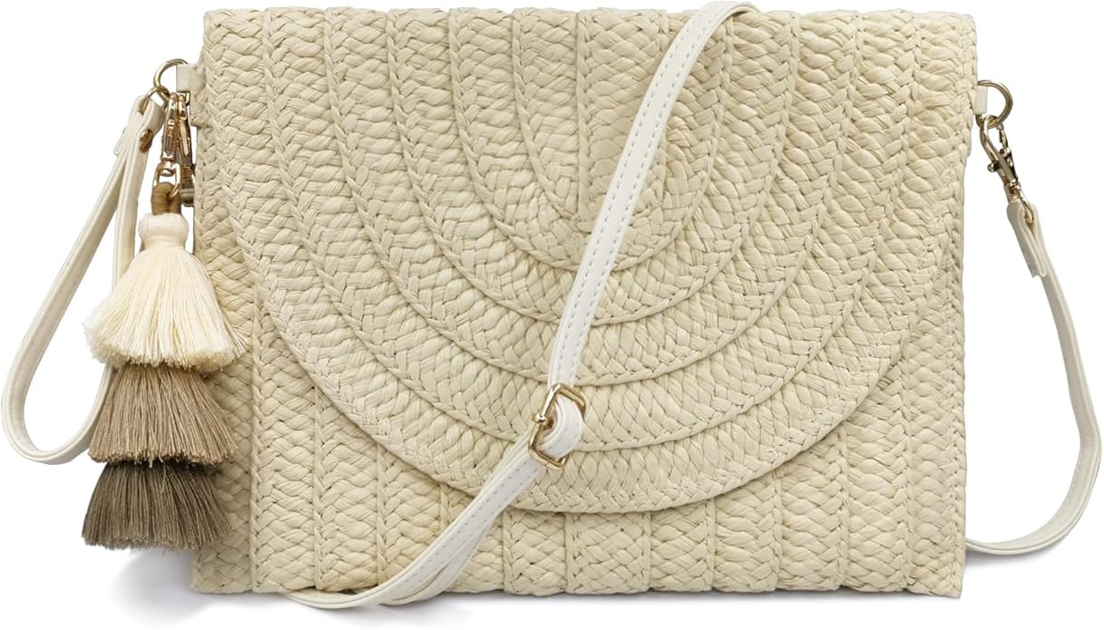 Aovtero Straw Clutch Purse Women Crossbody Bag Summer Beach Shoulder Bags Envelope Wallet Handbag... | Amazon (US)