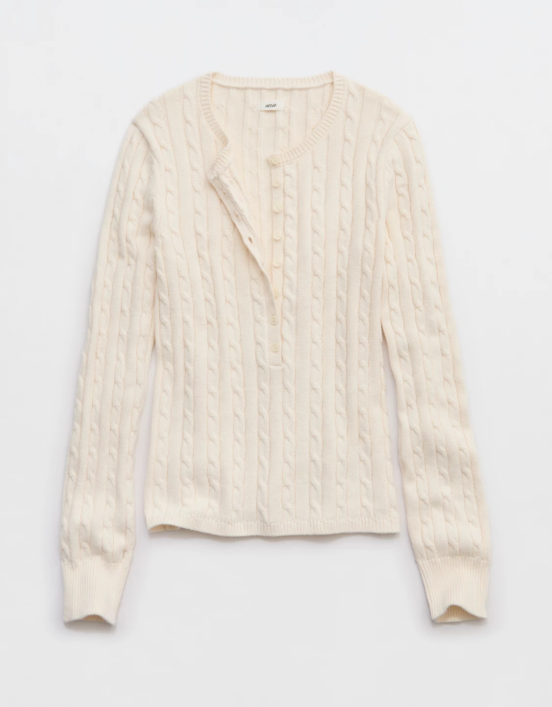 Aerie Cotton Cable Henley Sweater | Aerie