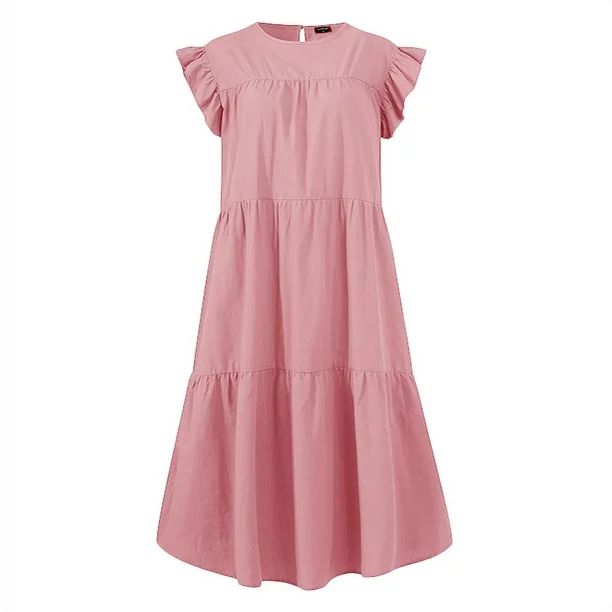 VONDA Women's Crew Neck Casual Short Sleeve Ruffle-Trim Summer Mini Dresses - Walmart.com | Walmart (US)