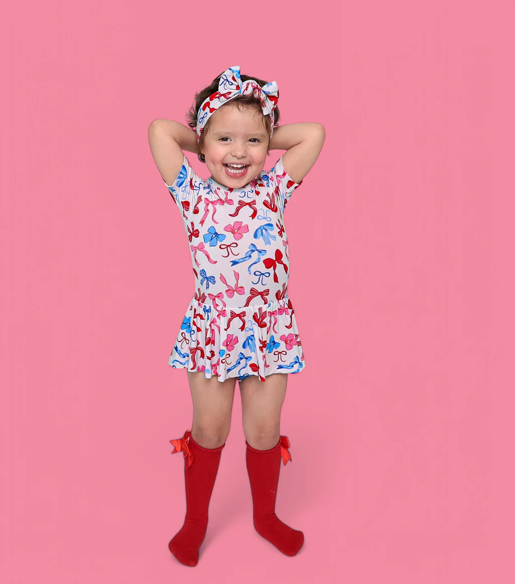 RED, WHITE AND BOWS DREAM BODYSUIT DRESS | Dream Big Little Co.