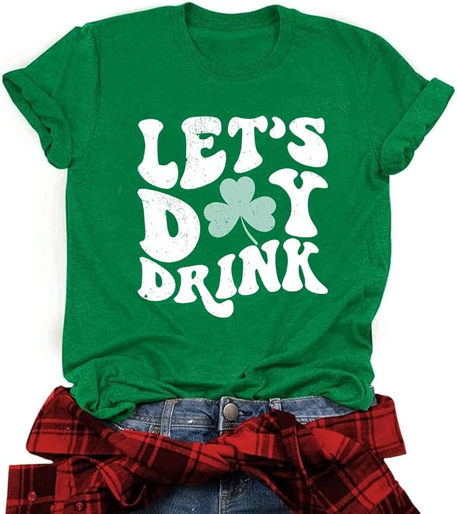St. Patrick's Day Shirt Women Funny Buffalo Plaid Leopard Shamrock Printed Clover T-Shirt Graphic... | Amazon (US)