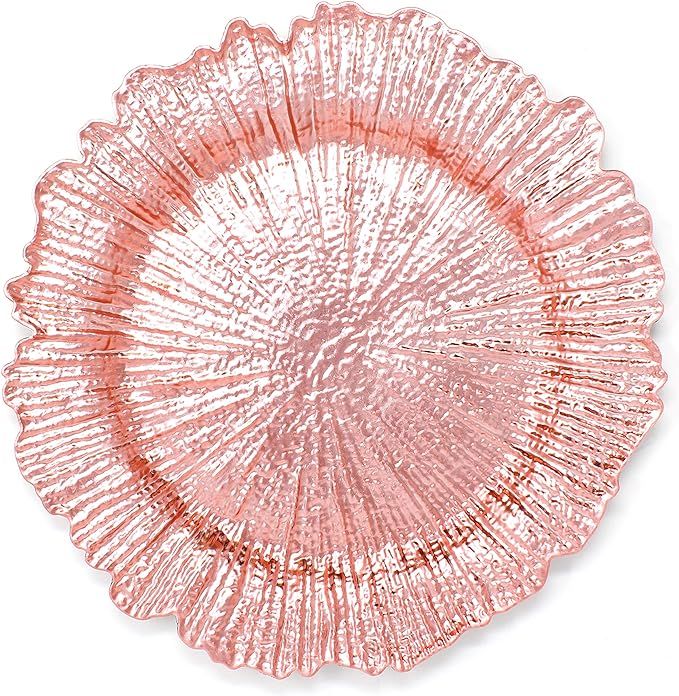 Plastic Reef Charger Plates Glossy Finish - Set of 6 - Thick and Reusable - Coral | Amazon (US)