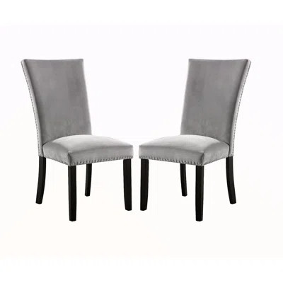 Attractive Set Of 2Pc Side Chairs Dining Room Furniture Gray Flannelette Seat Nailhead Trim Kitchen Breakfast | Wayfair North America
