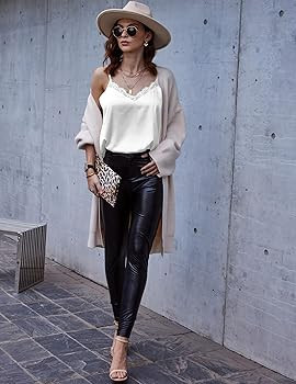 Ekouaer Women's Satin Camisole Lace Silk Satin Pajama Tank Tops V Neck Soft Spaghetti Strap Loose... | Amazon (US)