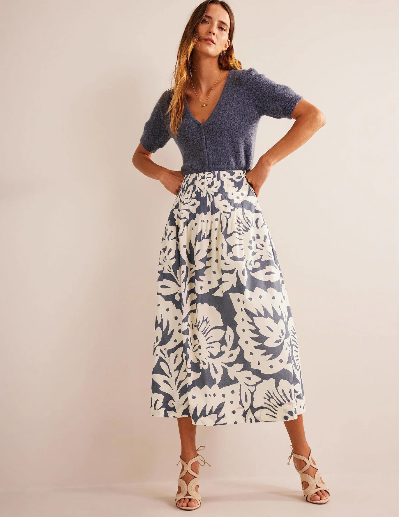 Pleated Cotton Midi Skirt - Sapphire, Oak Terrace | Boden (US)