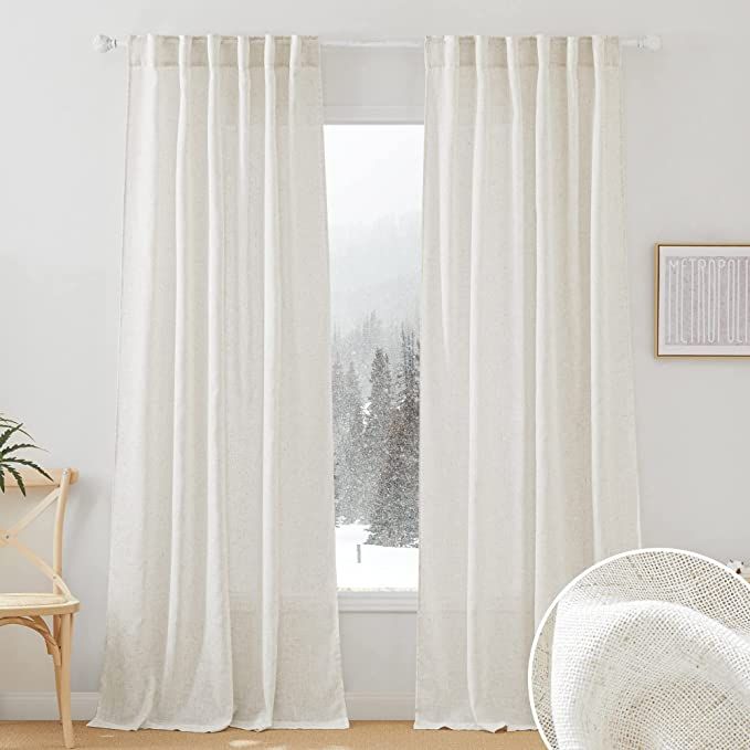 RYB HOME Semi Sheer Curtains - Linen Blend Privacy Curtains Sheer Window Treatment Drapes Farmhou... | Amazon (US)