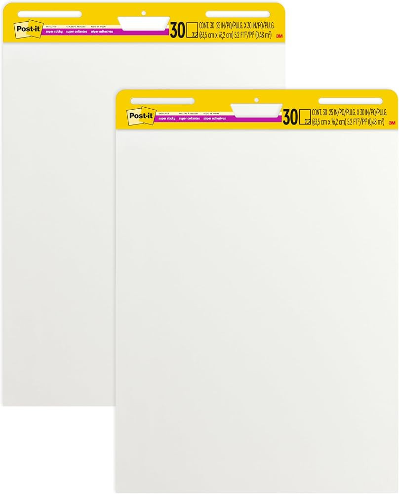 Post-it Super Sticky Easel Pad, 25 in x 30 in, White, 30 Sheets/Pad, 2 Pad/Pack, Large White Prem... | Amazon (US)